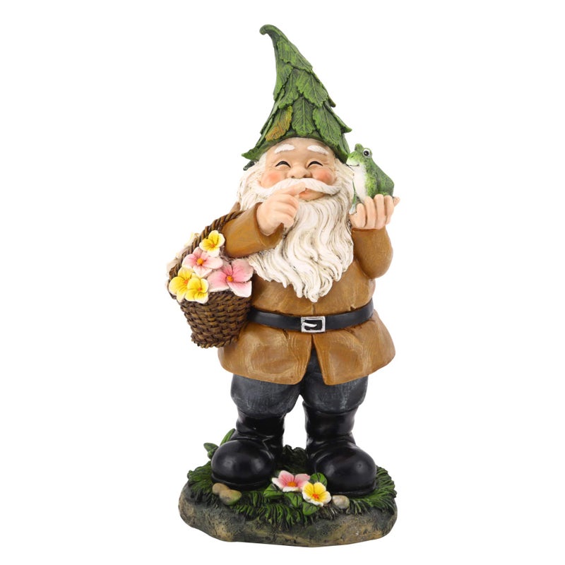 DUSVALLY Garden Gnome Statue Statuary Garden Sculptures Yard DÃ©cor,Statue with Flower Basket and Frog - Image 1